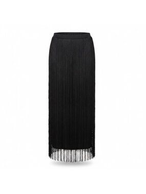 Cynthia Rowley Womens Black Fringe Maxi Skirt Flowy Elegant Party Wear Size 2